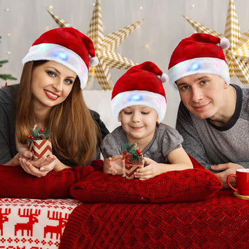 Christmas Glowing Santa Hat, Adult Size Santas Hat (2 Pack)